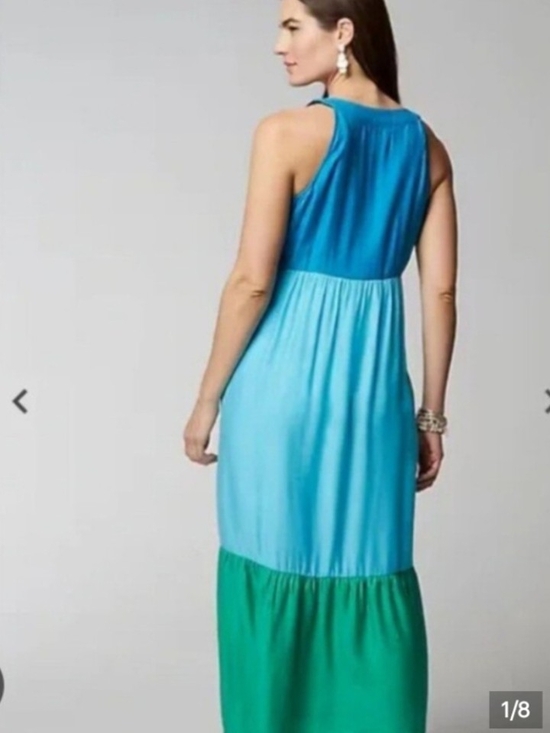 J. Jill Dresses & Skirts - J. Jill Colorblock Tiered Maxi Dress Blue Green Sleeveless Size M